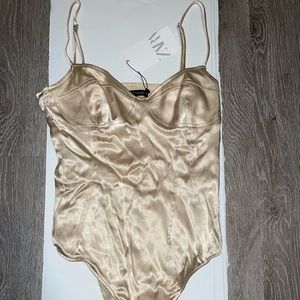 NWT Zara nude silk bodysuit